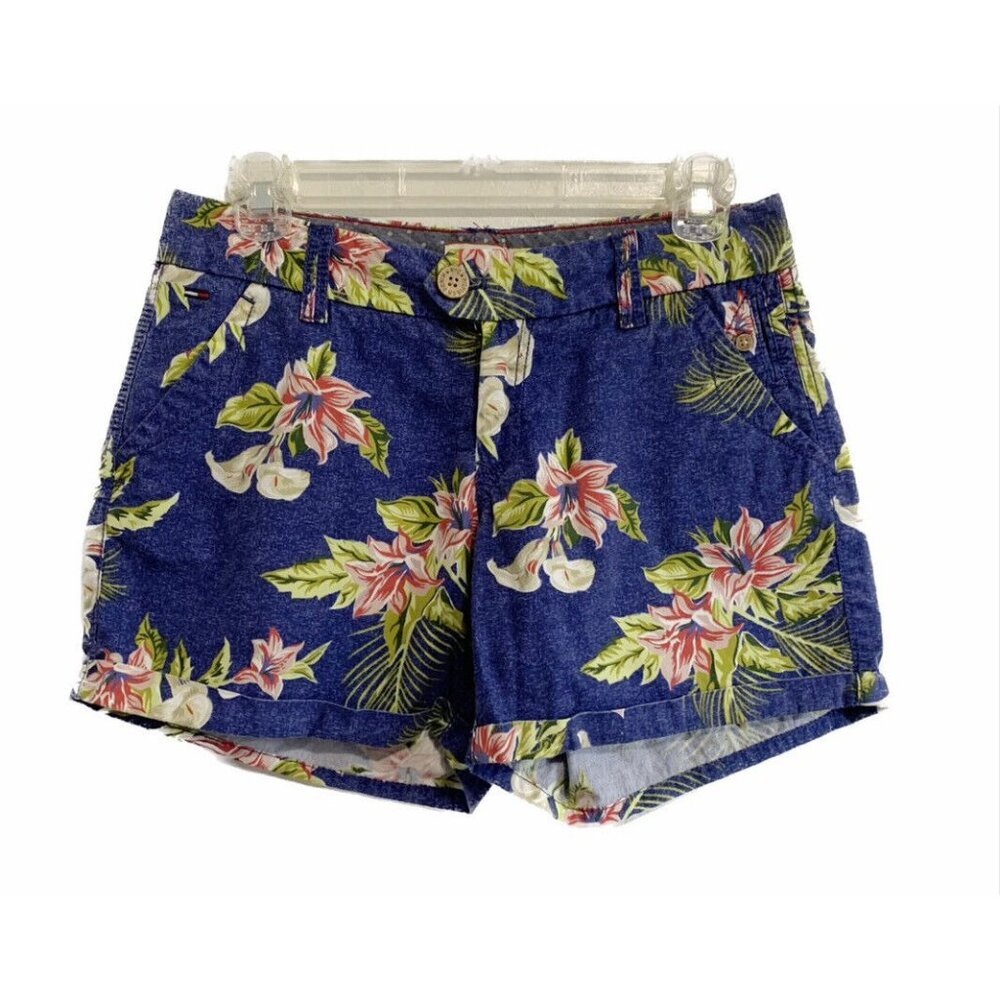 Vintage Tommy Hilfiger Blue Floral Tropical Denim Womens 26 Shorts Resort Travel - Picture 4 of 13